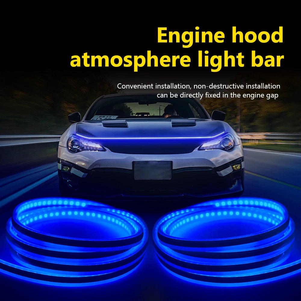 Car Hood DRL Daytime Running Lamp RGB Atmosphere Light Strip Waterproof Exterior Parts For Car Headlight Decorative Ambient Lamp